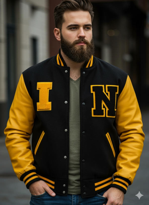 black yellow letterman jacket